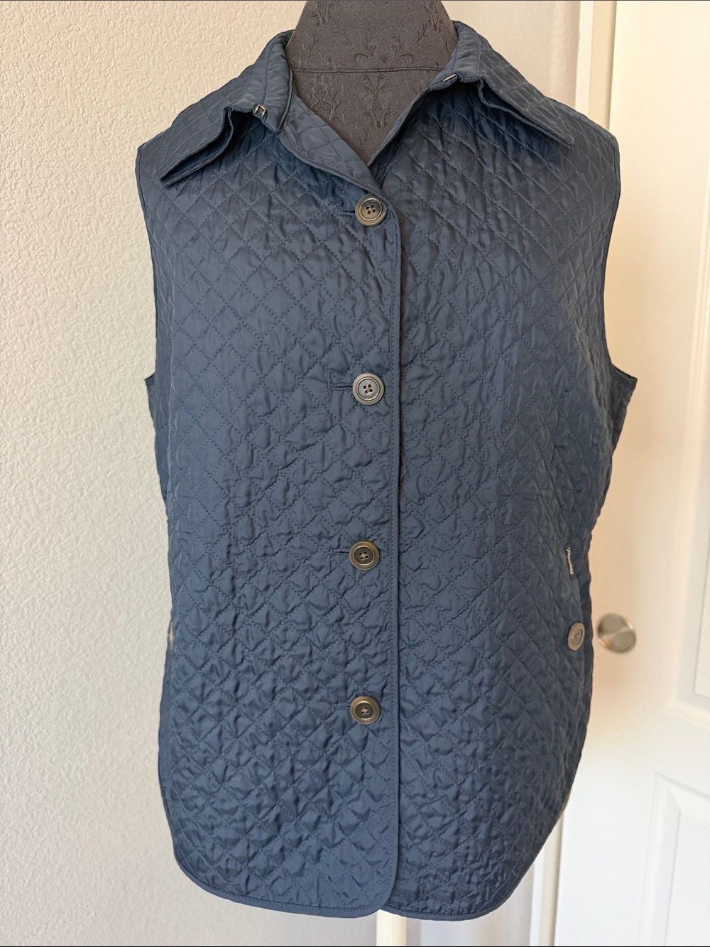 Faconnable Quilted Navy Button-Front Vest Women’s Large